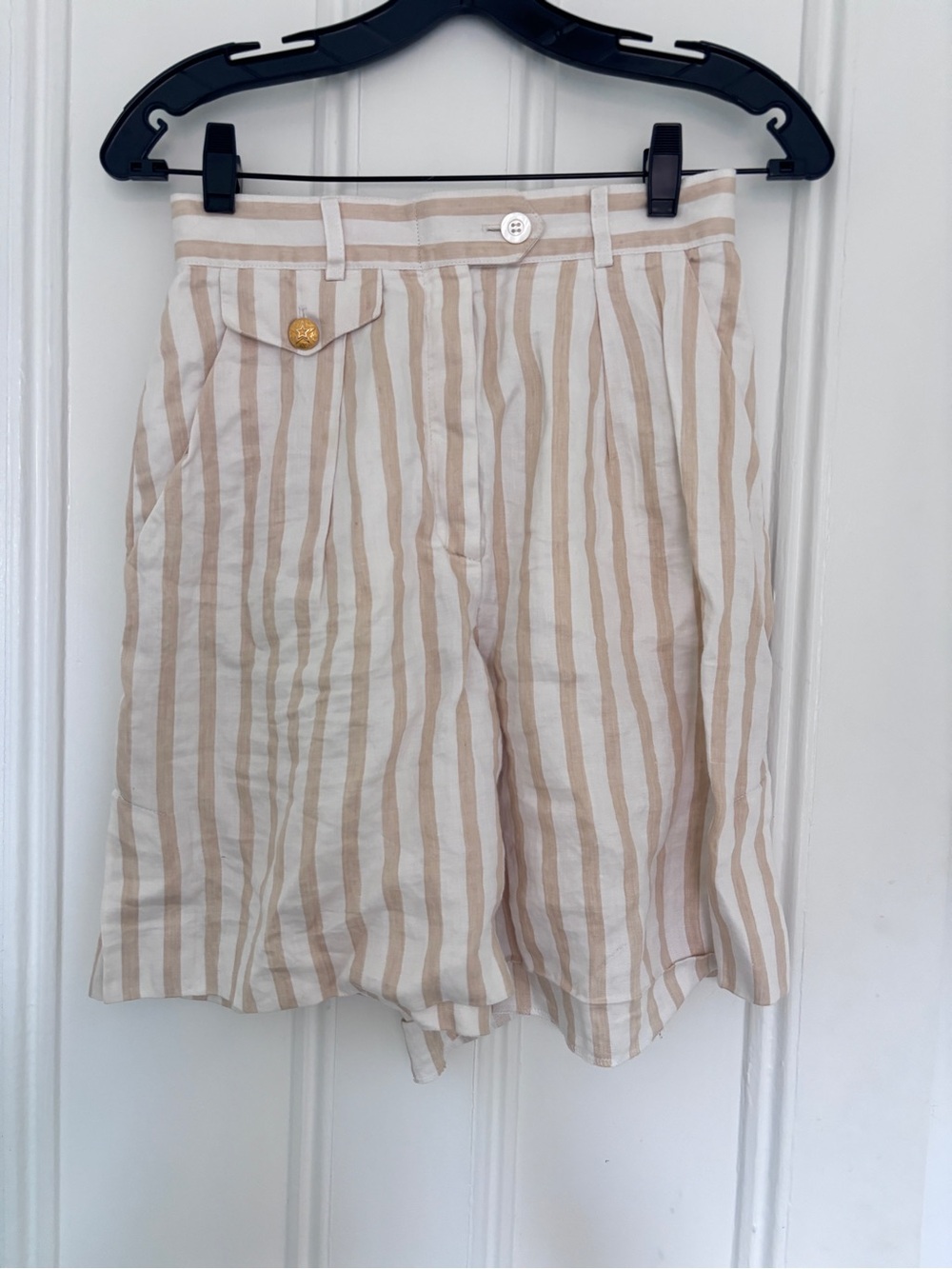 Vintage Escada Linen Beige and White Striped Bermuda Shorts